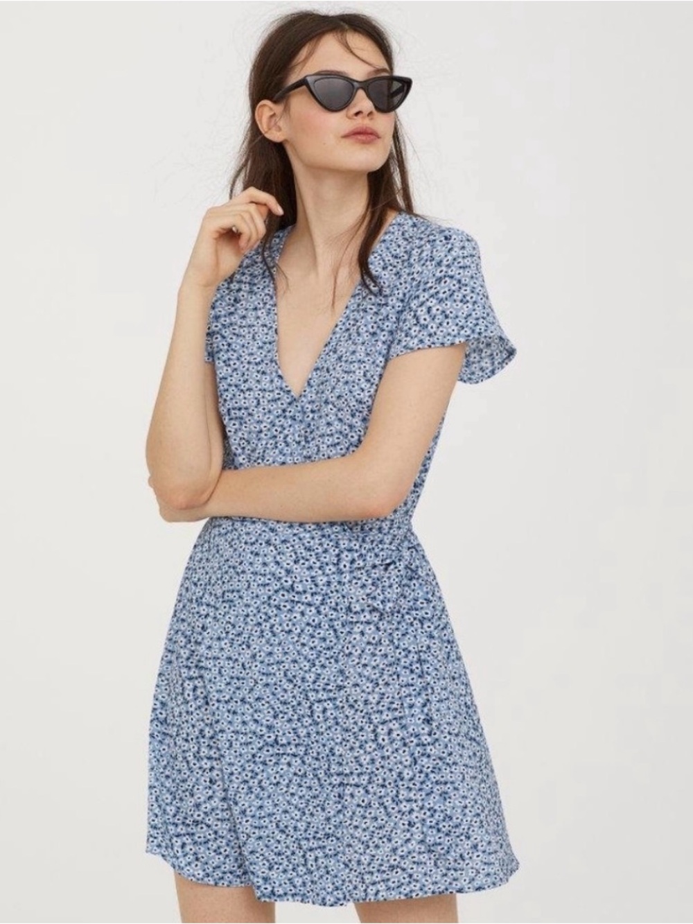 H&M Blue Floral Wrap Mini Dress